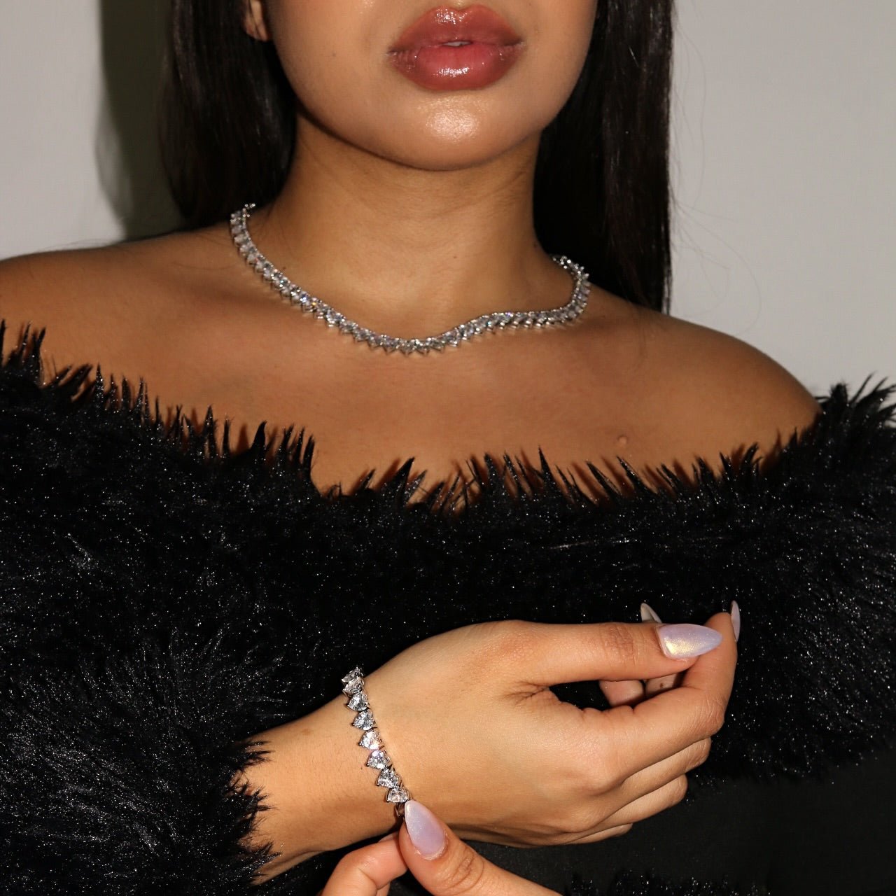 APHRODITE NECKLACE & BRACELET SET - SILVER - BLINGZ