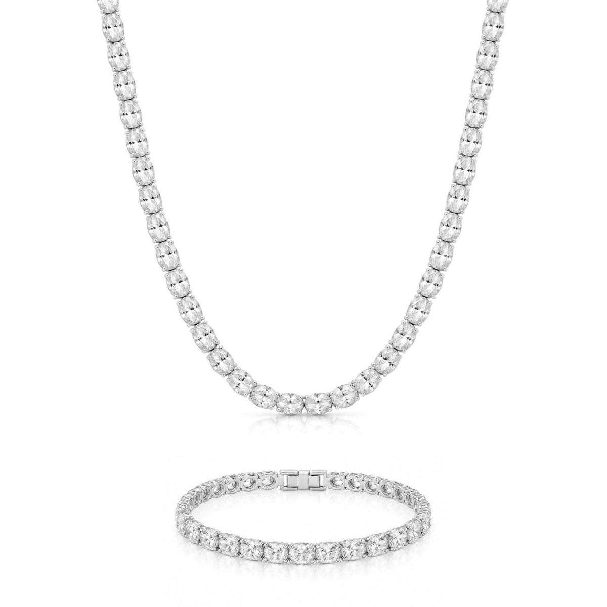NINA TENNIS NECKLACE & BRACELET SET - SILVER - BLINGZ