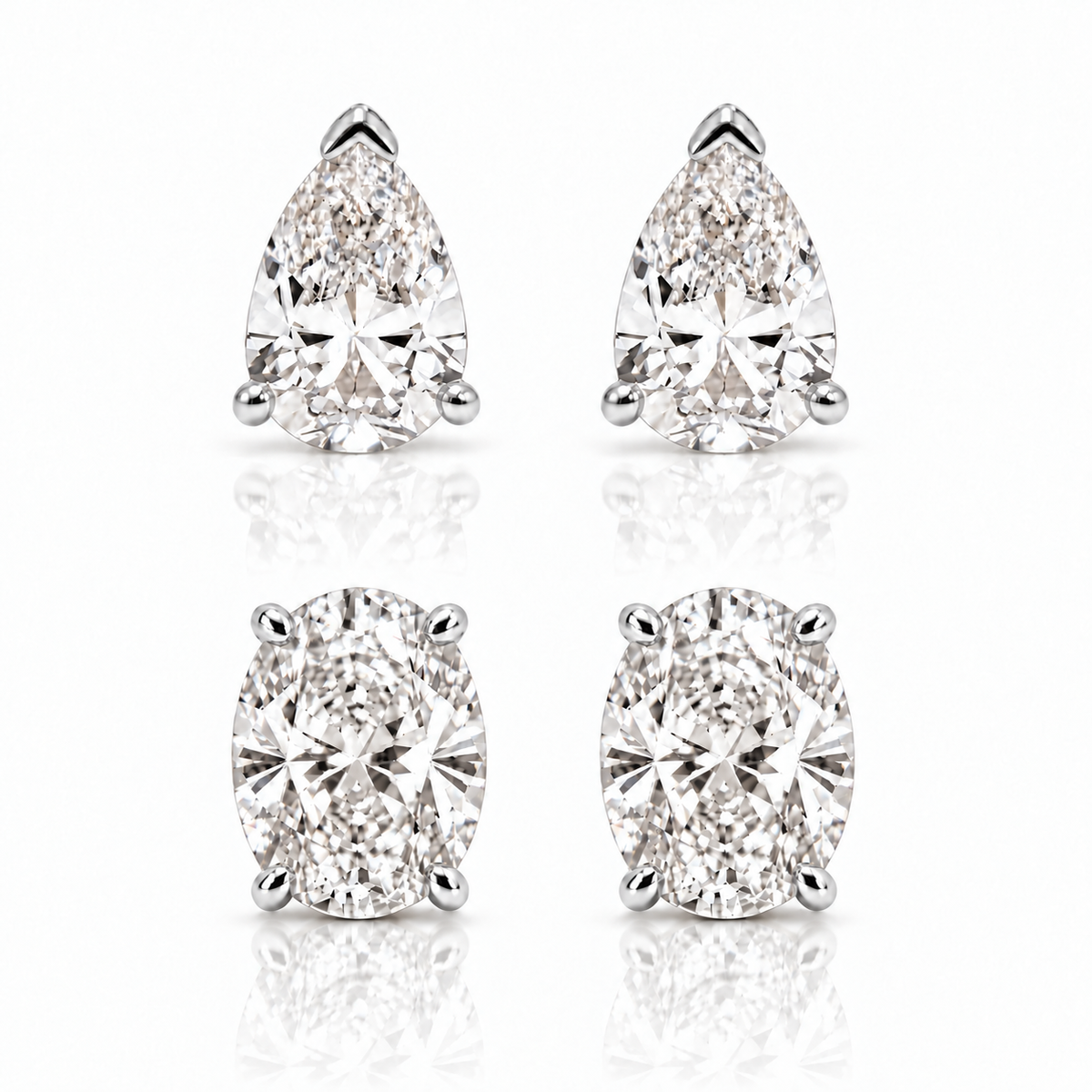 OVAL & PEAR STUD DUO - SILVER
