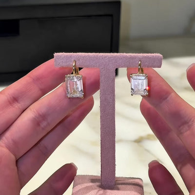 Video of Kenny Emerald Cut Drop Earrings, 14k gold vermeil - BLINGZ