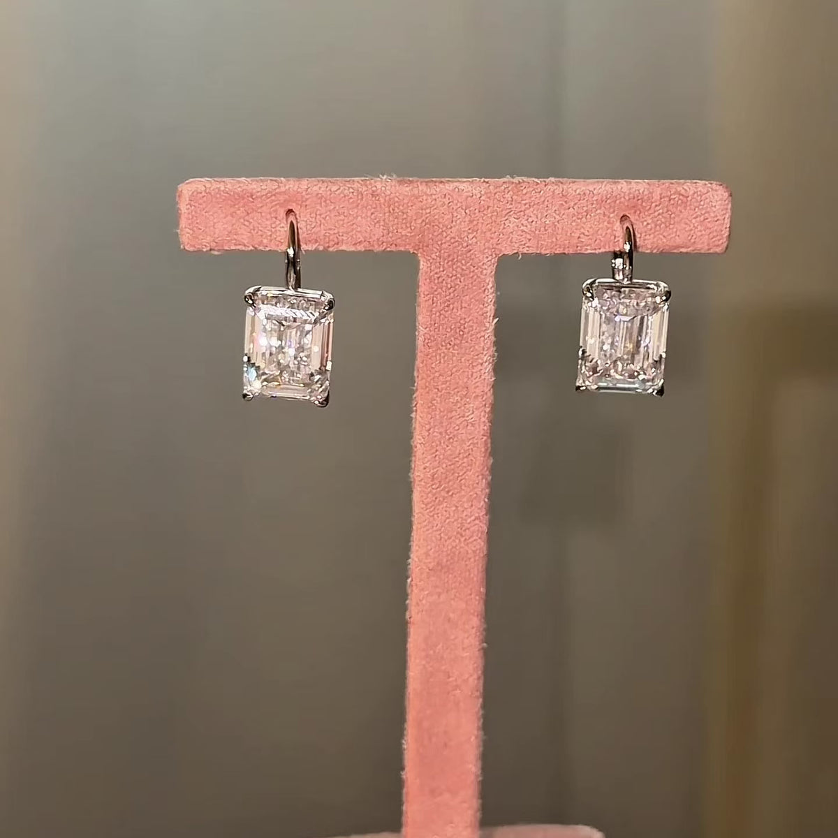 Video of Kenny Emerald Cut Drop Earrings, sterling silver - BLINGZ