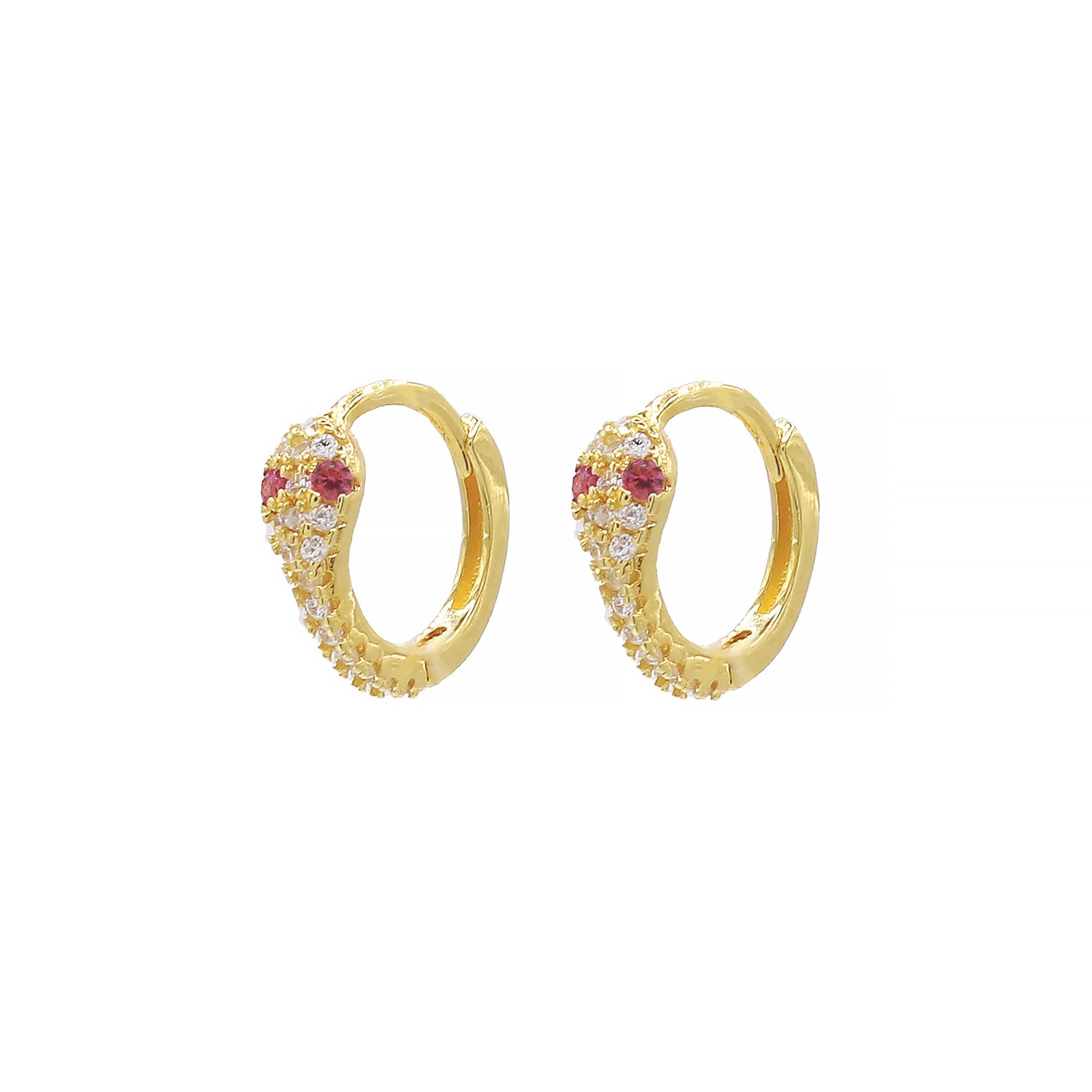 SERPENTZ HUGGIE EARRINGS - RUBY PINK - BLINGZ