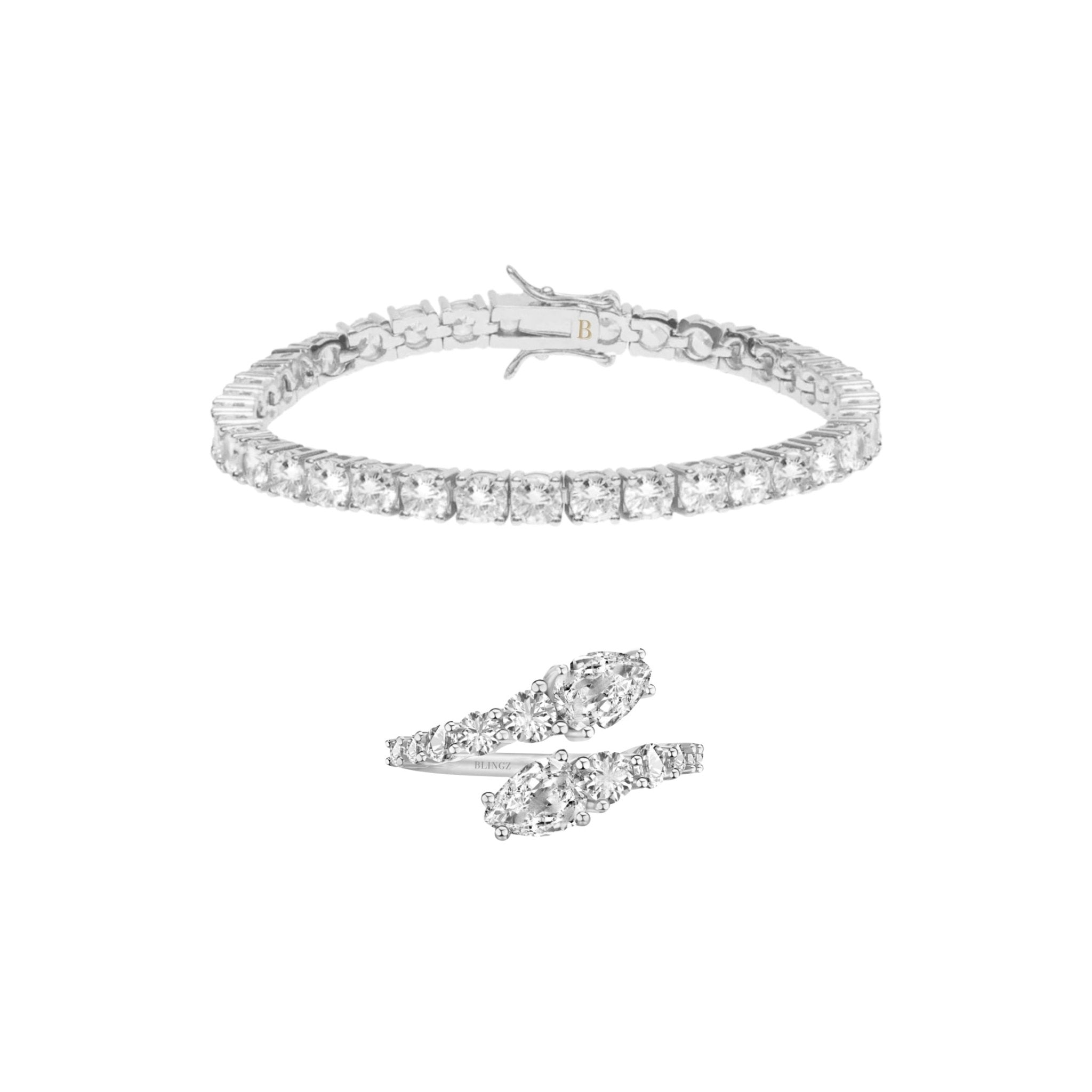 TATIANA TENNIS BRACELET & DAPHNE RING SET - SILVER - BLINGZ